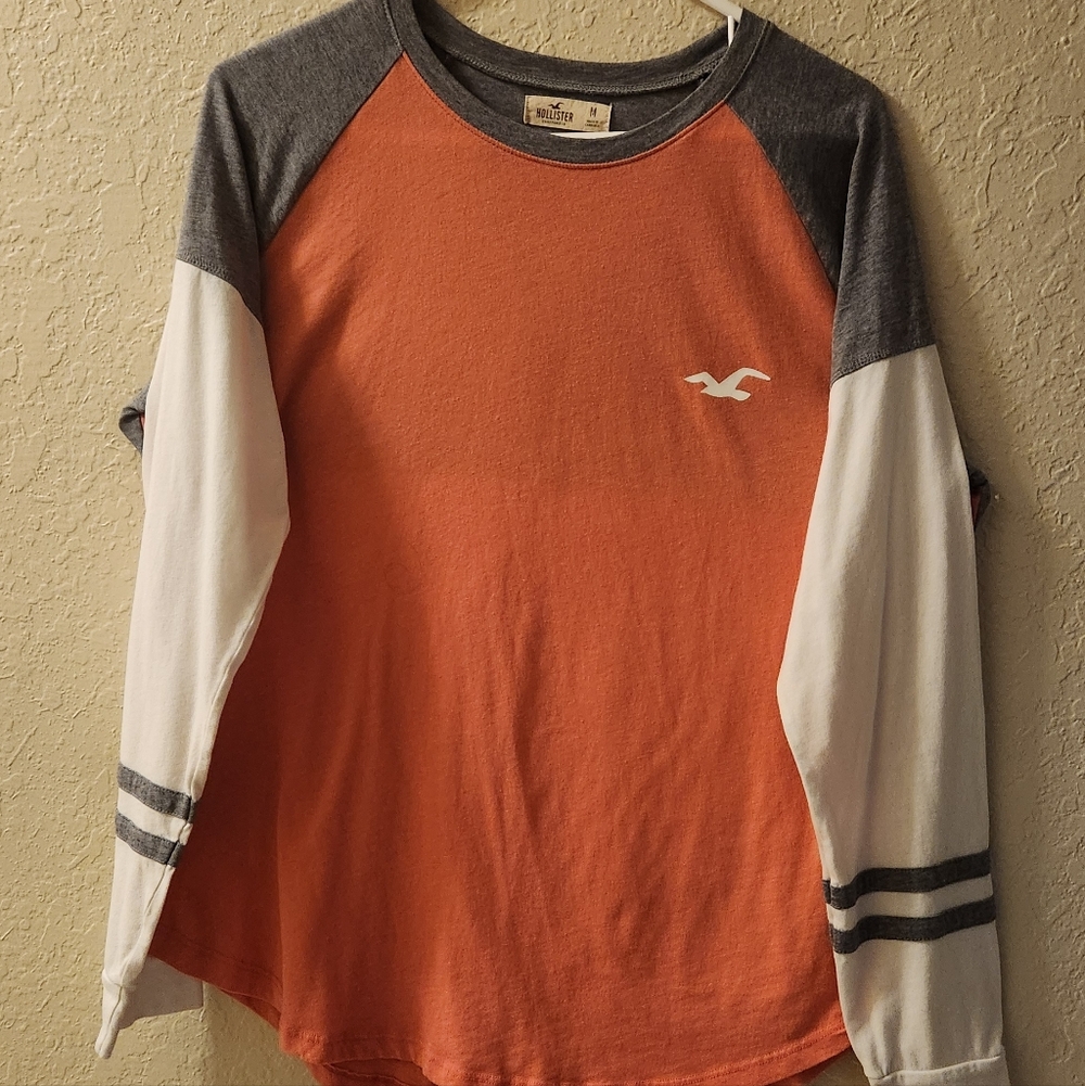 Hollister Orange and Gray Long Sleeve Tee